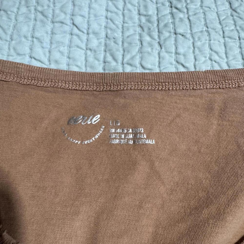 Aerie Brown Camel V-Neck Oversized Short Sleeve T-Shirt, Large - Picture 3 of 4